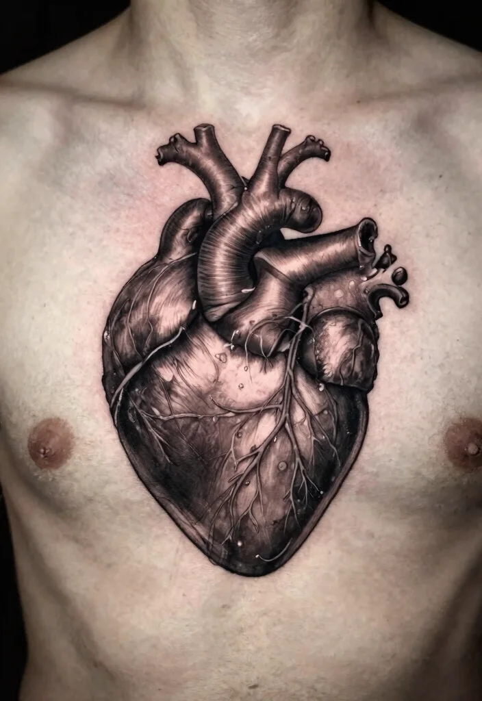 18 Sacred Heart Chest Tattoo Ideas With Bold Devotion - 9. 3D Sacred Heart Tattoo 1