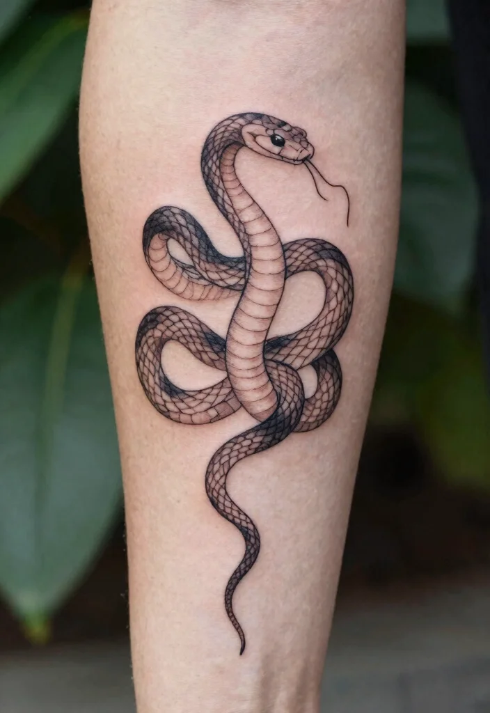 18 Snake Tattoo Leg Ideas With Dynamic Movement - 1. Elegant Linear Designs 1
