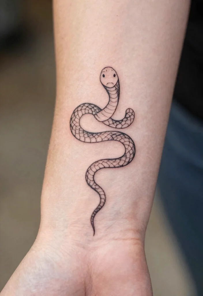 18 Snake Tattoo Leg Ideas With Dynamic Movement - 11. Minimalist Snake Line Work 1