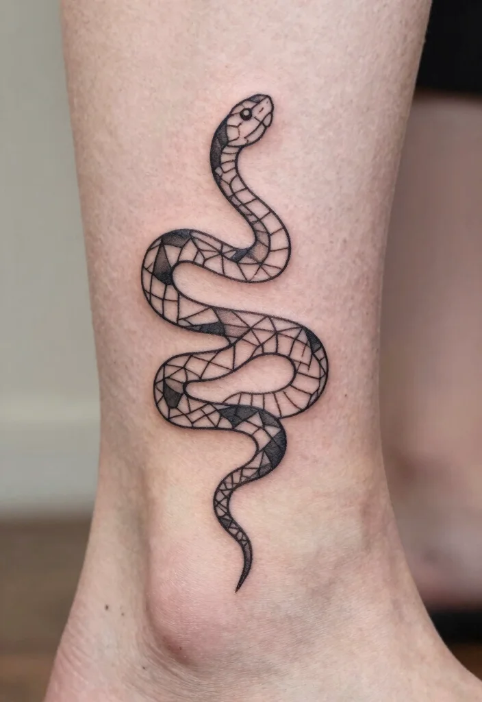 18 Snake Tattoo Leg Ideas With Dynamic Movement - 15. Minimalist Geometric Snake Tattoos 1