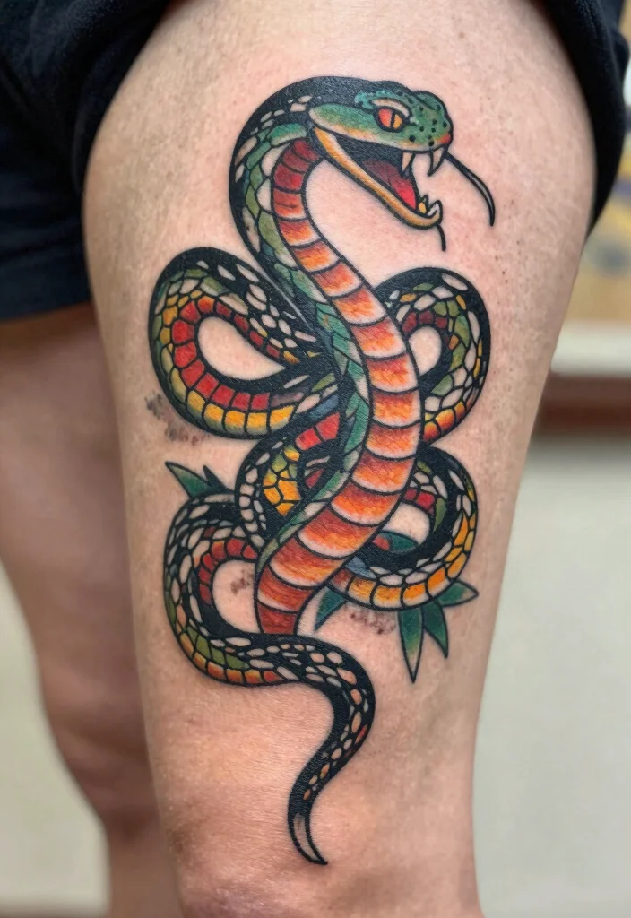 18 Snake Tattoo Leg Ideas With Dynamic Movement - 17. Vintage Snake Tattoos 1