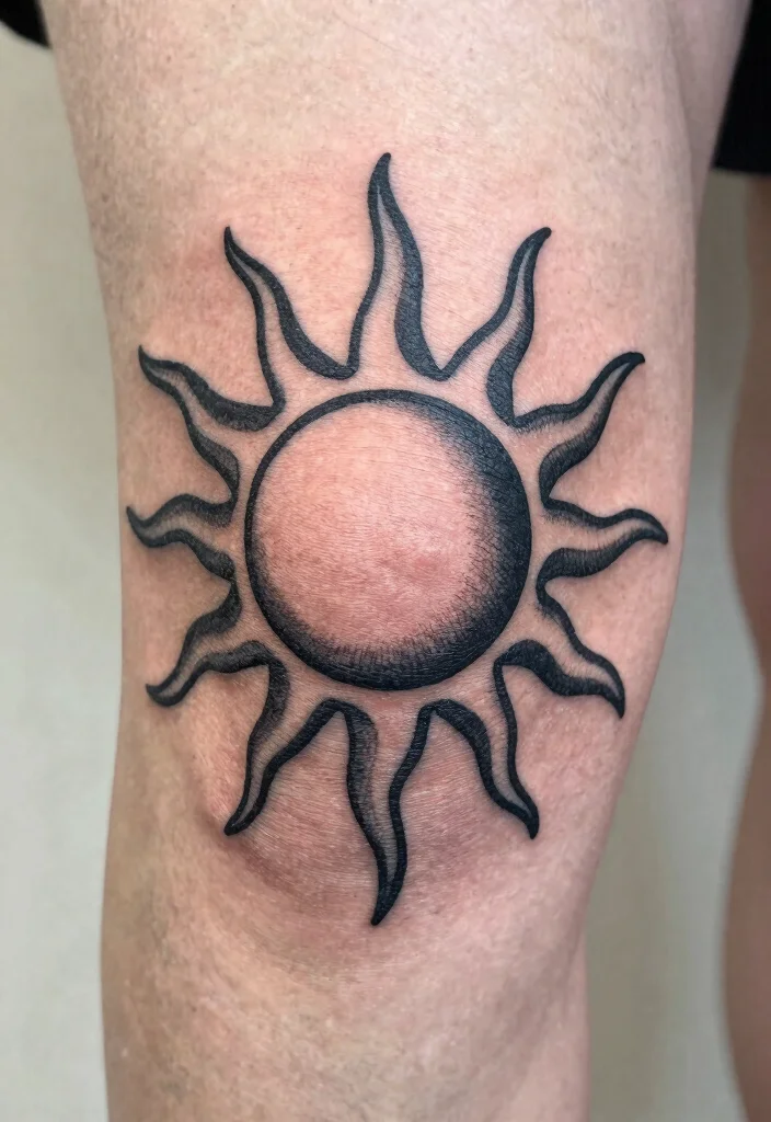 18 Sun Knee Tattoo Ideas With Radiant Edge - 1. The Classic Sun 1