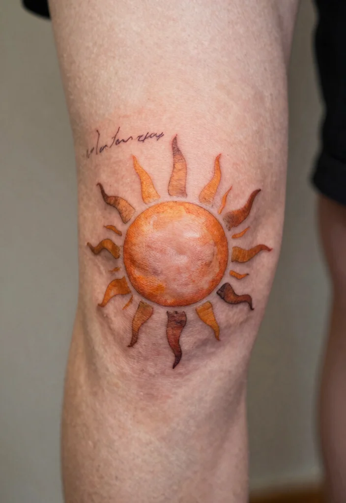 18 Sun Knee Tattoo Ideas With Radiant Edge - 12. Sun with Quote 1