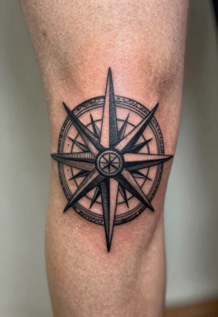 18 Sun Knee Tattoo Ideas With Radiant Edge - 13. Sun Compass Tattoo 1