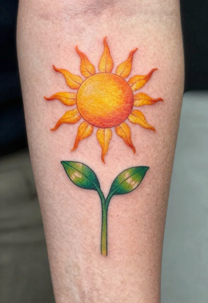 18 Sun Knee Tattoo Ideas With Radiant Edge - 16. Sprout Sun Tattoo 1