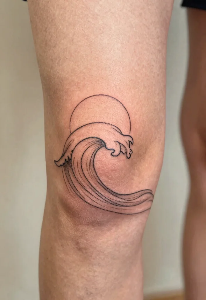18 Sun Knee Tattoo Ideas With Radiant Edge - 2. Minimalist Sun with Wave Design 1