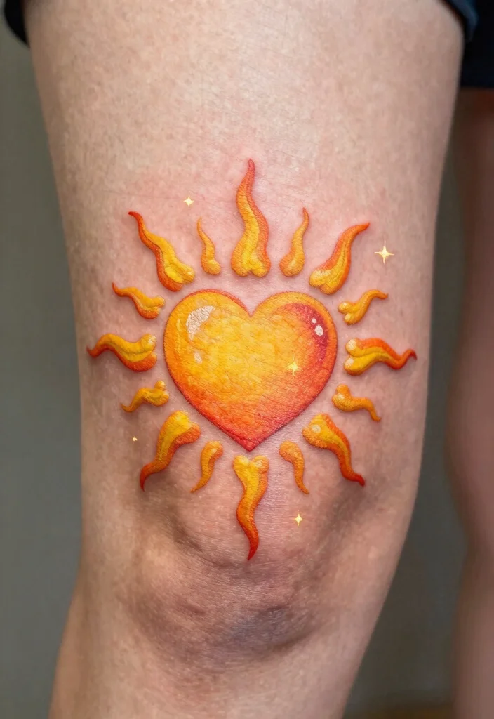 18 Sun Knee Tattoo Ideas With Radiant Edge - 5. Radiant Heart Sun 1