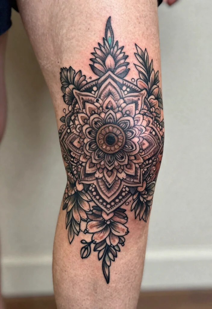 18 Sun Knee Tattoo Ideas With Radiant Edge - 6. Bohemian Sun Tattoo 1