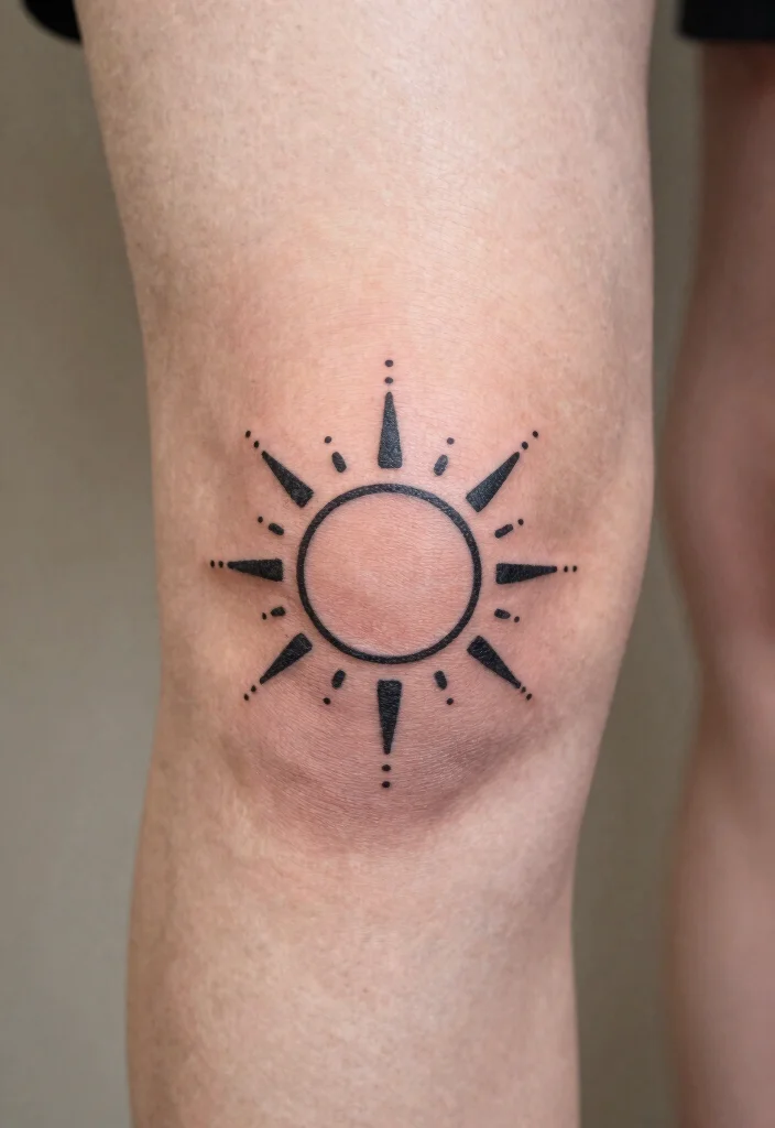 18 Sun Knee Tattoo Ideas With Radiant Edge - 9. Simple Dot Sun 1