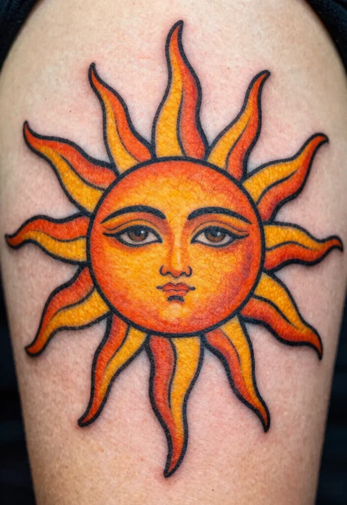 18 Sun and Moon Traditional Tattoo Ideas With Classic Symbolism - 1. Classic Sun with Radiant Rays 1