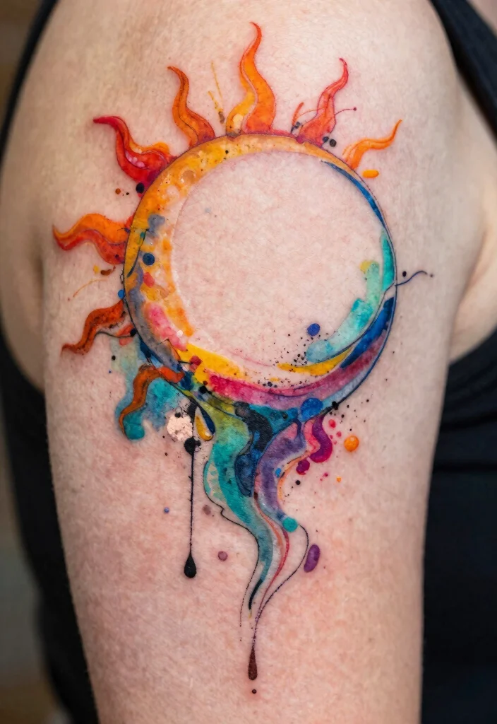 18 Sun and Moon Traditional Tattoo Ideas With Classic Symbolism - 10. Abstract Sun and Moon 1