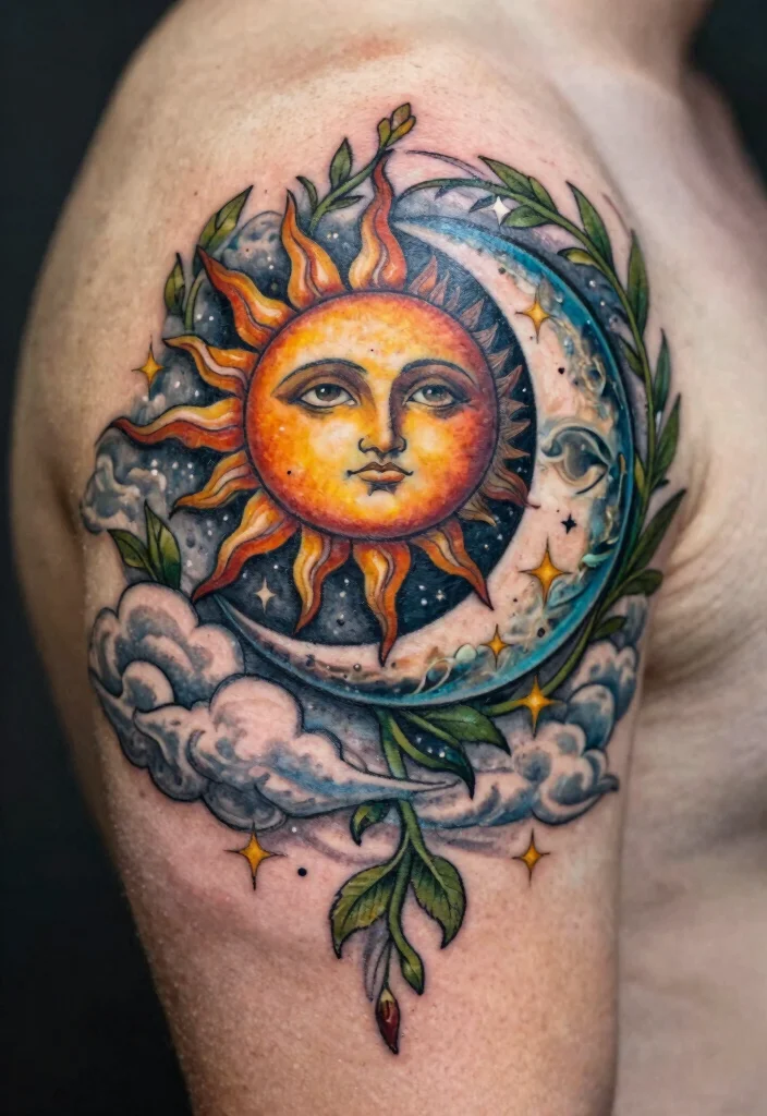 18 Sun and Moon Traditional Tattoo Ideas With Classic Symbolism - 11. Celestial Symbiosis 1