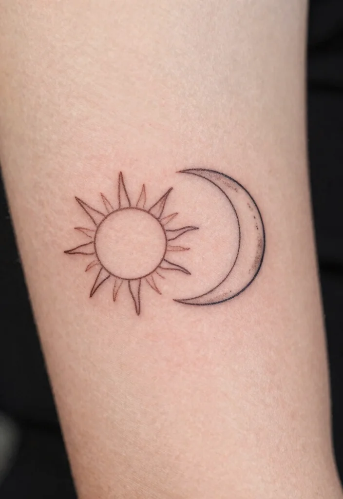18 Sun and Moon Traditional Tattoo Ideas With Classic Symbolism - 15. Minimalist Sun and Moon Tattoos 1