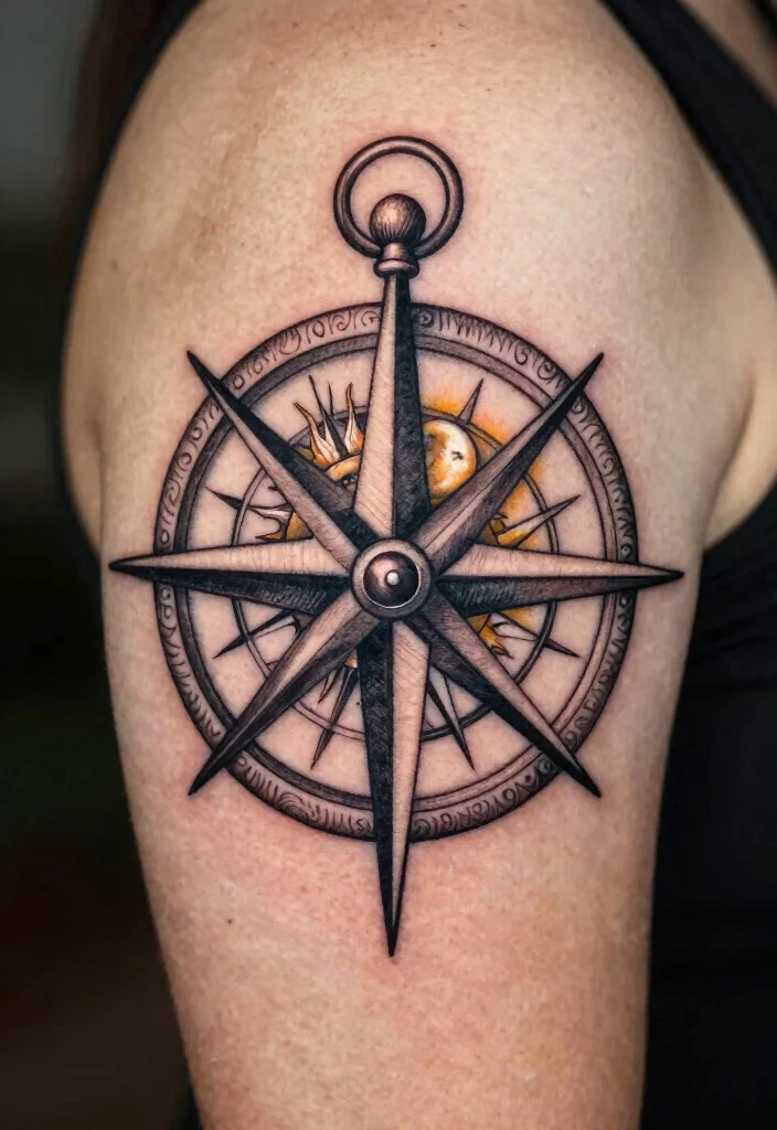 18 Sun and Moon Traditional Tattoo Ideas With Classic Symbolism - 4. Celestial Compass 1
