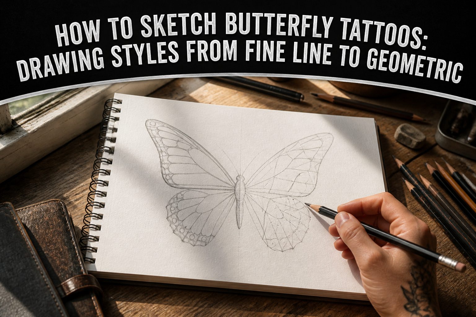 Various butterfly tattoo sketches highlighting different drawing styles.