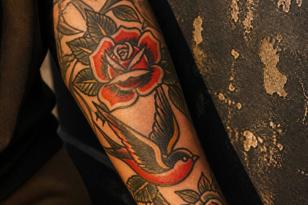 A collage of tattoos showcasing different styles and designs.